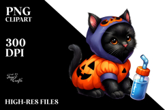 Halloween Black Cat, Watercolor Clipart Product Image 2