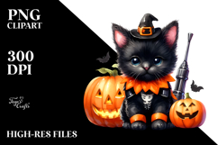 Halloween Black Cat, Watercolor Clipart Product Image 2