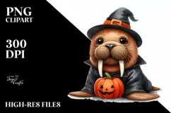 Funny Baby Walrus in Halloween Suit Clipart Product Image 1