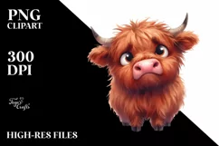 Funny Baby Face Expressive Highland Cow PNG Product Image 3