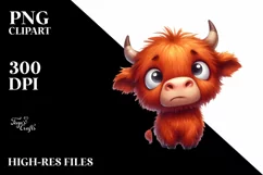 Funny Baby Face Expressive Highland Cow PNG Product Image 1