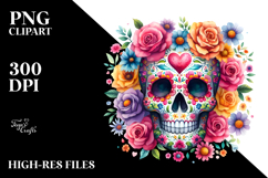 Colorful Floral Skull PNG Product Image 2