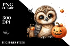 Cute Baby Owl with Pumpkin, Transparent PNG Product Image 1
