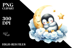 Whimsical Baby Penguin Sleeping on Moon PNG Product Image 2