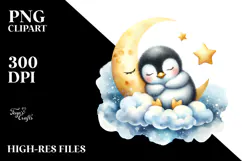 Whimsical Baby Penguin Sleeping on Moon PNG Product Image 2