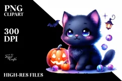 Vibrant Drawing Cute Baby Black Cat | Sublimation | Clipart Product Image 1