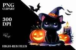 Vibrant Drawing Cute Baby Black Cat | Sublimation | Clipart Product Image 1