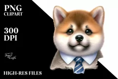 Baby Akita Watercolor Clipart, Thoughtful Tie Product Image 1