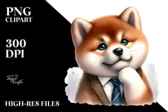 Baby Akita Watercolor Clipart, Thoughtful Tie Product Image 2