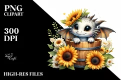Cute Dragon with Sunflower, PNG Product Image 1