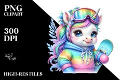 Colorful Baby Unicorn in Snowboarder&#039;s Outfit, White Product Image 3