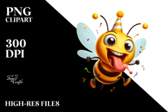 Silly Cartoon Bee with Party Hat PNG Product Image 2
