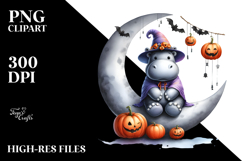 Halloween Hippo on Half Moon PNG Product Image 2