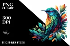Vibrant Bird with Plant Leaves PNG Product Image 1