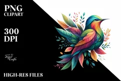 Vibrant Bird with Plant Leaves PNG Product Image 1