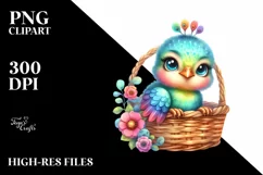 Colorful Baby Peacock in Basket | Clipart Product Image 1