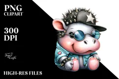 Energetic Punk Hippo with Sunglasses, Vibrant PNG Product Image 2