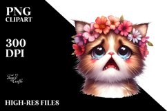 Dramatic Despair Cat with Flower Crown PNG Product Image 2