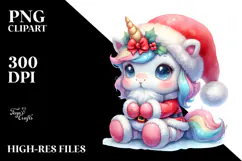 Cute Baby Unicorn as Santa | Sublimation | Clipart Product Image 2