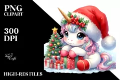 Cute Baby Unicorn Santa Clipart Product Image 1
