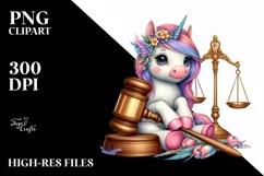Baby Unicorn with Gavel, Magical PNG Product Image 3