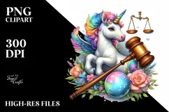 Baby Unicorn with Gavel, Magical PNG Product Image 1