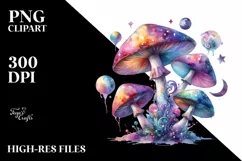 Colorful Magical Mushroom Watercolor Clipart Product Image 1