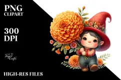 Gnome with Marigold Floral Ornament PNG Product Image 2