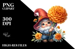 Adorable Gnome with Marigold PNG Product Image 2