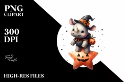 Cute Retro Halloween Rhino PNG Product Image 1