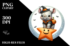Cute Retro Halloween Rhino PNG Product Image 2
