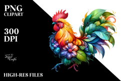 Abstract Chicken with Flowers PNG Product Image 2