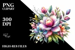 Vibrant Colorful Magnolia Bouquet | Clipart Product Image 1