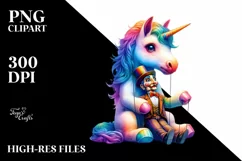 Baby Unicorn with Ventriloquist's Dummy, Magical PNG Product Image 1