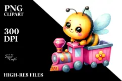 Colorful Baby Bee Resting on Small Train PNG Product Image 2