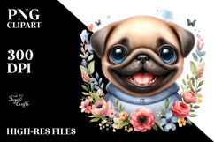 Baby Pug Floral Frame Clipart Product Image 2