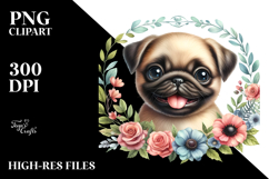 Baby Pug Floral Frame Clipart Product Image 2