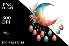 Watercolor Colorful Half Moon with Eggs PNG Product Image 2