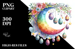 Watercolor Colorful Half Moon with Eggs PNG Product Image 2