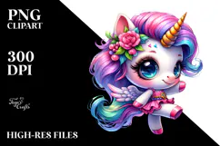 Dancing Unicorn with Floral Wreath PNG Product Image 2