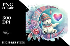 Baby Polar Bear on Half Moon with Big Heart, PNG Product Image 2