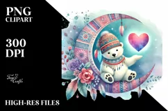 Baby Polar Bear on Half Moon with Big Heart, PNG Product Image 2