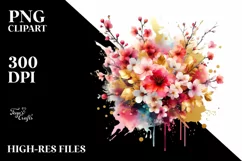 Vibrant Gold Foil Bouquet Cherry Blossom Clipart Product Image 3
