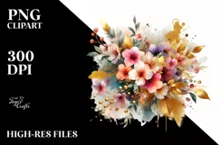 Vibrant Gold Foil Bouquet Cherry Blossom Clipart Product Image 1