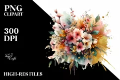 Vibrant Gold Foil Bouquet Cherry Blossom Clipart Product Image 1