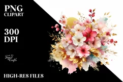 Vibrant Gold Foil Bouquet Cherry Blossom Clipart Product Image 3