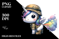 Watercolor Baby Unicorn Soldier Farting | Clipart Product Image 2