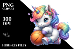 Cute Baby Unicorn Basketball Watercolor Pastel Product Image 2