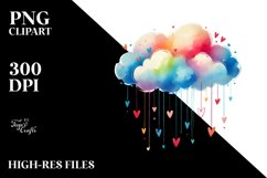 Simple Watercolor Cloud with Hanging Hearts PNG Product Image 2