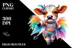 colorful baby cow in Samba Dancer's Costume, Sublimation PNG Product Image 1